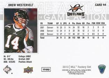 2010 Upper Deck Major League Lacrosse #44 Drew Westervelt Back